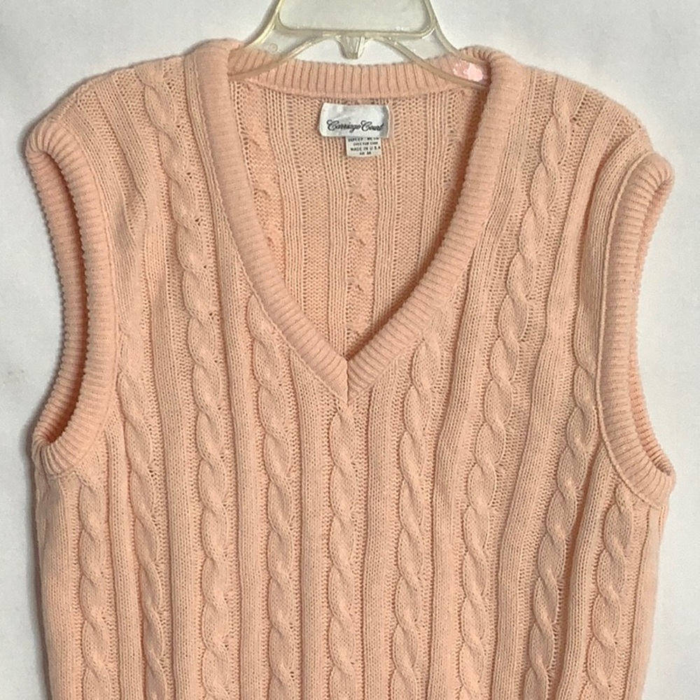 Vintage Peach V-Neck Cable Knit Sweater Vest Size M Preppy Academia - Picture 3 of 11
